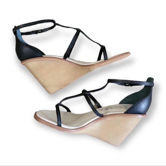 Dolce Vita | Jeana Black Leather Strappy Sandal Wedges | Size 8.5 - Picture 9 of 11